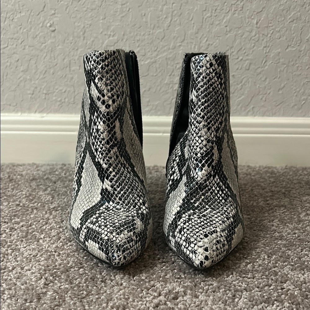 Worthington Black and White Ankle Booties with Snakeskin Pattern